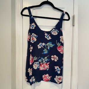 NWT Joules Size 4 Navy Blue Pink Floral V Neck Tank Top Flowy Lined Split Hem